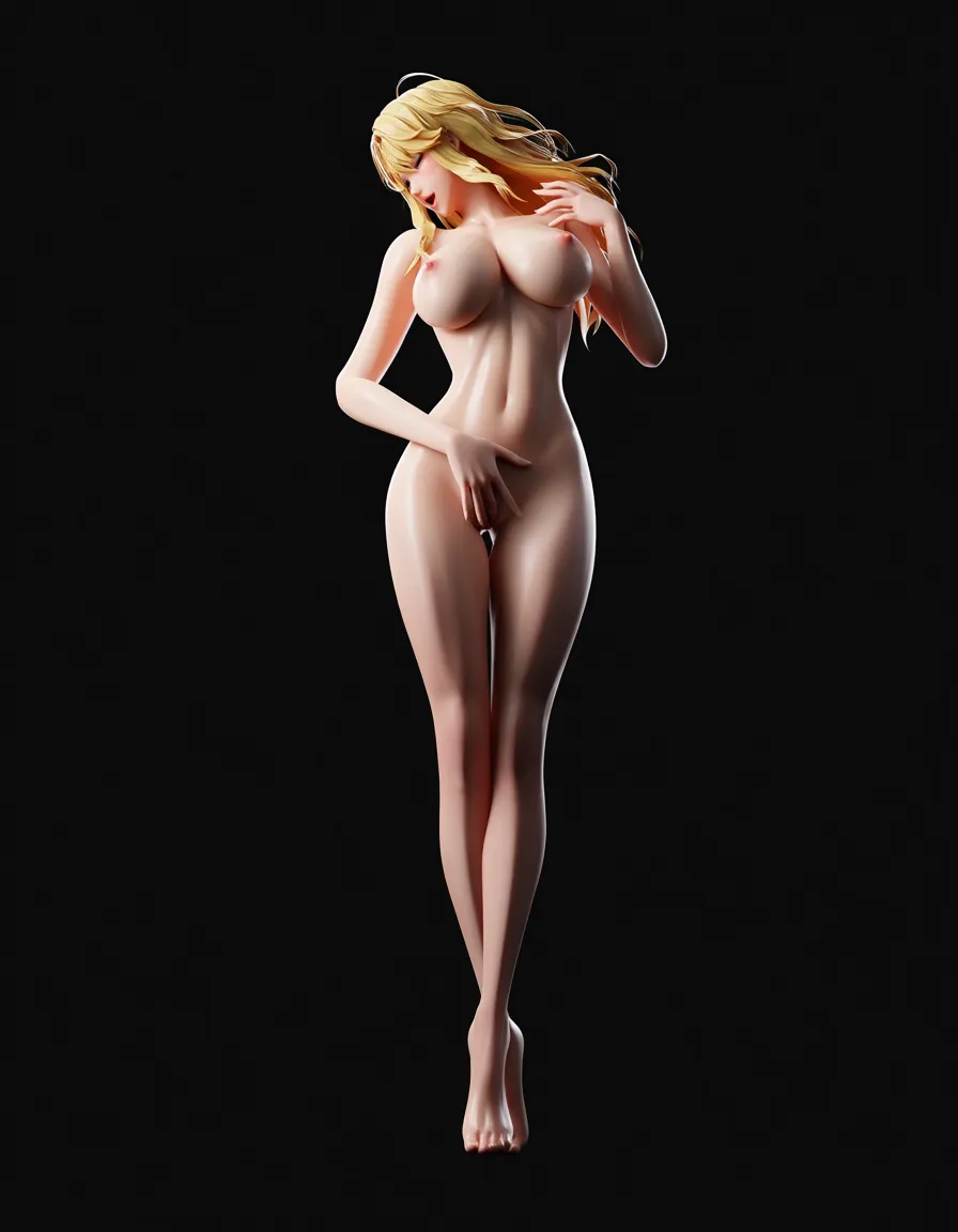 Open legs blonde girl fingering pussy, score_9, score_8, 3d render, octane render, subsurface scattering, ray tracing, smooth shading