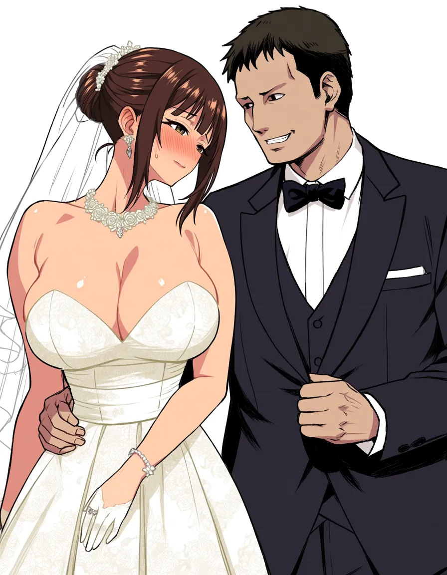 @uraraka_ochaco #wedding_dress #bridal_veil #lace #kneeling #brown_hair #bondage #public_indecency, hentai_studio_quality