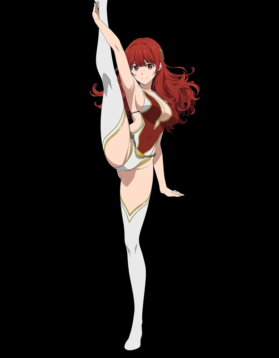 masterpiece, clean art, leg up, thighhighs, red hair, day, vivid anime colors, star wars, leia organa, (anime style:1.3), 2d, anime screencap, cel shading, flat color