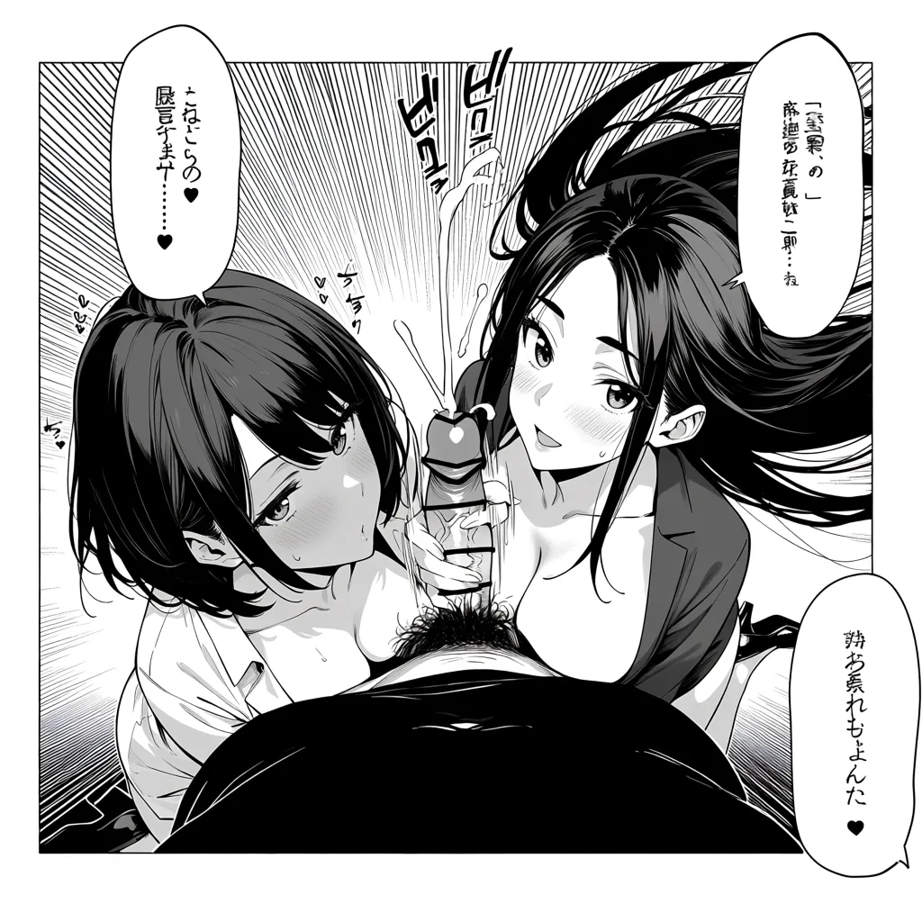 best quality, explicit detail, 3girls, handjob, black footwear, floating hair, hentai style