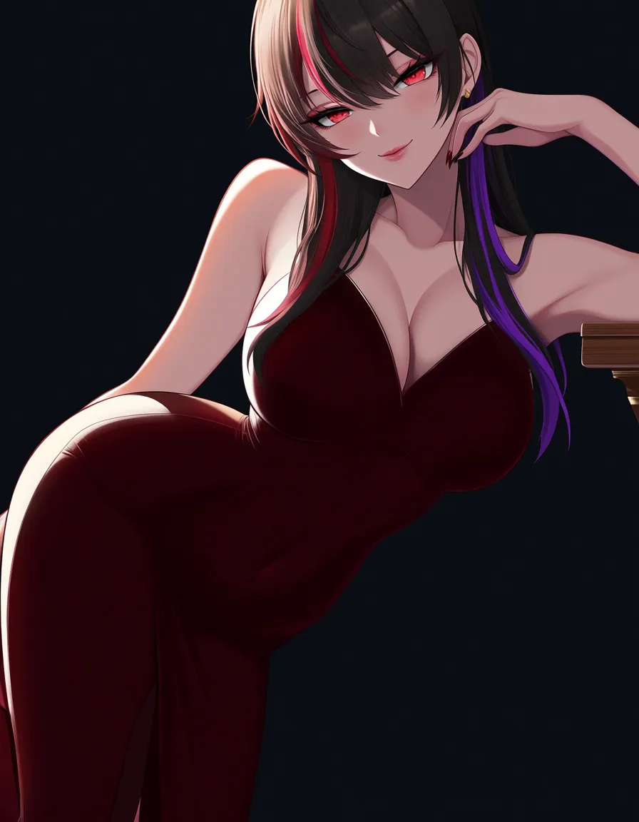 highly detailed, sharp, milf, leg up, lips, streaked hair, table, detailed shading, hentai_studio_quality
