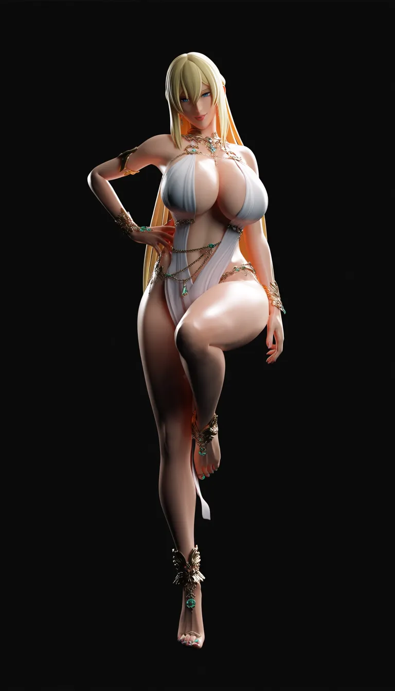 Cartethyia Fleurdelys, WUWA, standing up on one leg, High knee, dominant expression, seductive piercing eyes, alternative outfit, intricate jewelry, trample, dominance, femdom, foot on face, ornate gold anklets, delicate jeweled toe rings, sexy legs, flawless skin texture, curvaceous body, cinematic lighting, dramatic shadows, big thighs, big hips, big boobs, size difference, larger female, smaller male, [hentai-style], score_9, score_8, 3d render, octane render, subsurface scattering, ray tracing, smooth shading, hentai_studio_quality