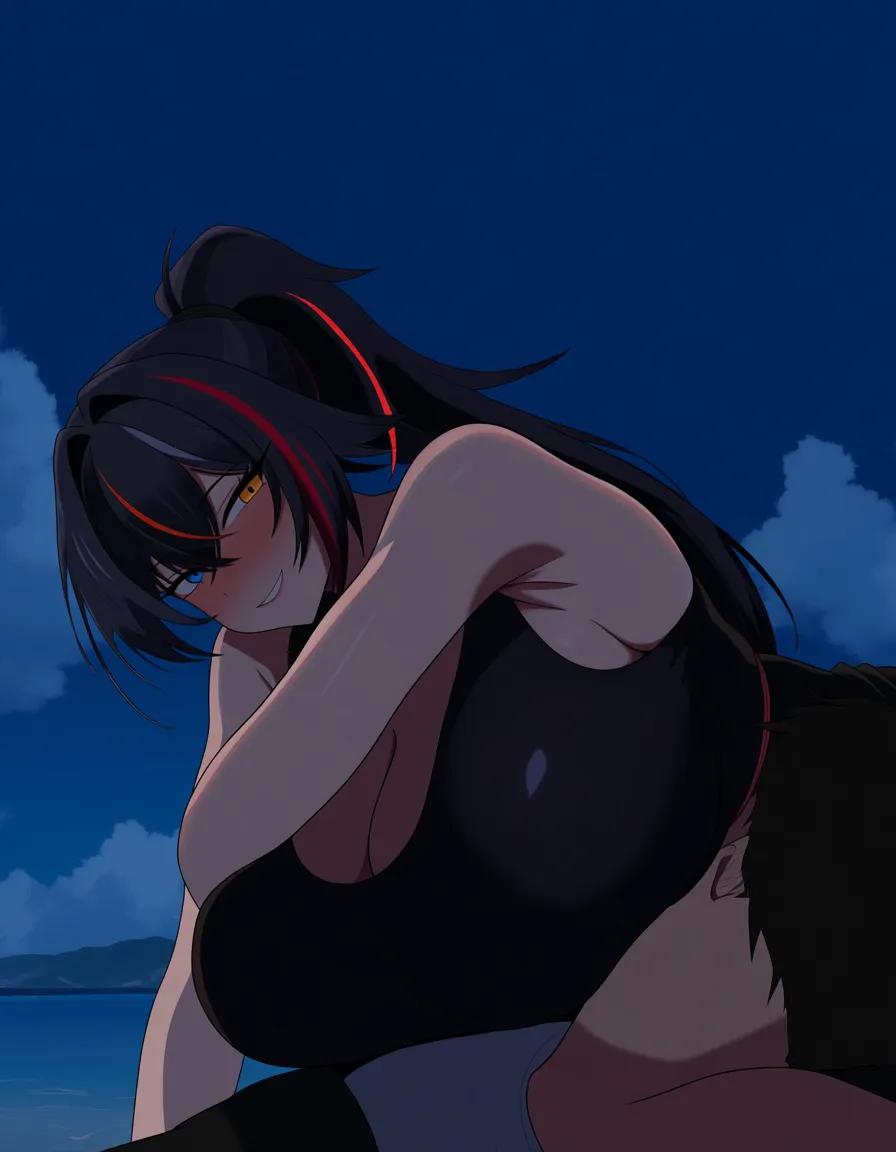 masterpiece, clean art, 2boys, 69 position, skindentation, streaked hair, sky, visual novel art, hentai_studio_quality