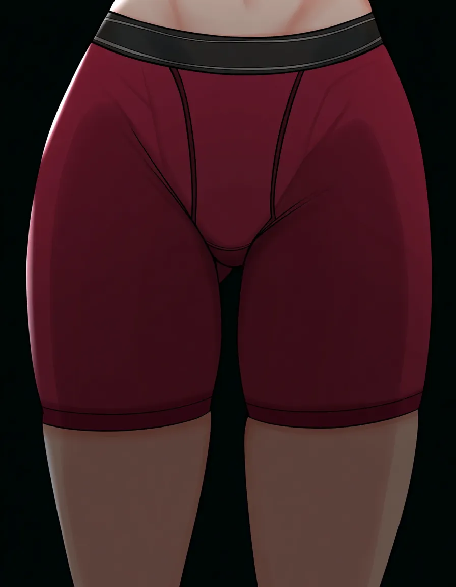 @flannery_(pokemon), topless, standing, legs_apart, hands_on_own_hips, looking_at_viewer, seductive_smile, closed_mouth, skin_tight, red boxer briefs, sexually_suggestive, in dressing room., hentai_studio_quality, hentai_studio_quality, hentai_studio_quality