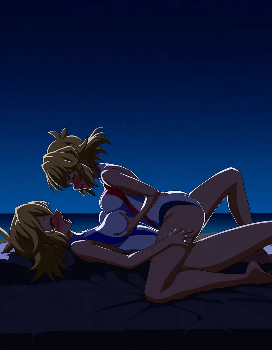 2girls, multiple_girls, @tachibana_hibiki_(symphogear), @kohinata_miku_(symphogear), yuri, lesbian, on_back, legs_apart, girl_on_top, wedding_ring, bridal_veil, white competition_swimsuit, straddling, humping, cowgirl_position, blush, closed_eyes, moaning, orgasm, on_bed, beach, night, grabbing_own_breast, grabbing_another's_ass, outdoors., hentai_studio_quality, hentai_studio_quality, hentai_studio_quality, hentai_studio_quality, hentai_studio_quality, hentai_studio_quality, hentai_studio_quality