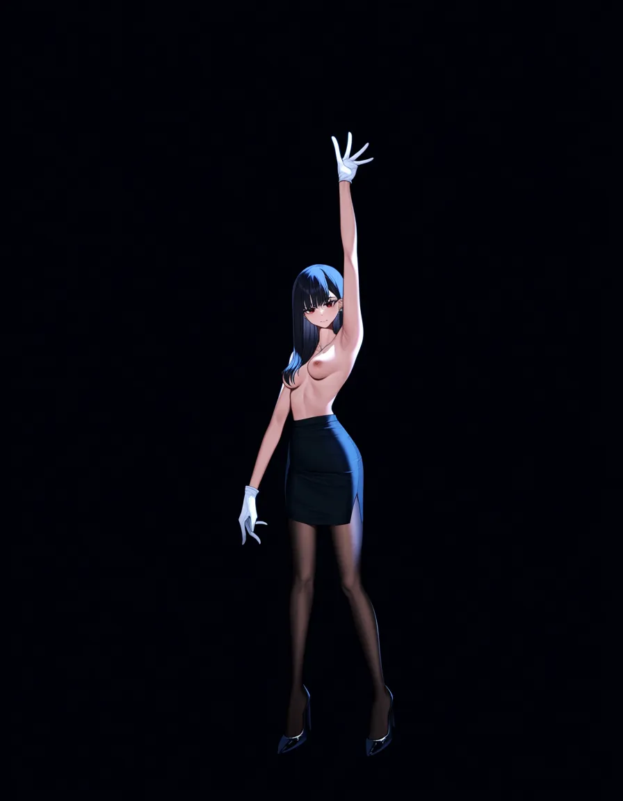 professional photo, high detail, cinematic photo, 8k, office lady, petite adult woman, white gloves, topless, night, moonlight, @makise_kurisu, goth style, hentai_studio_quality