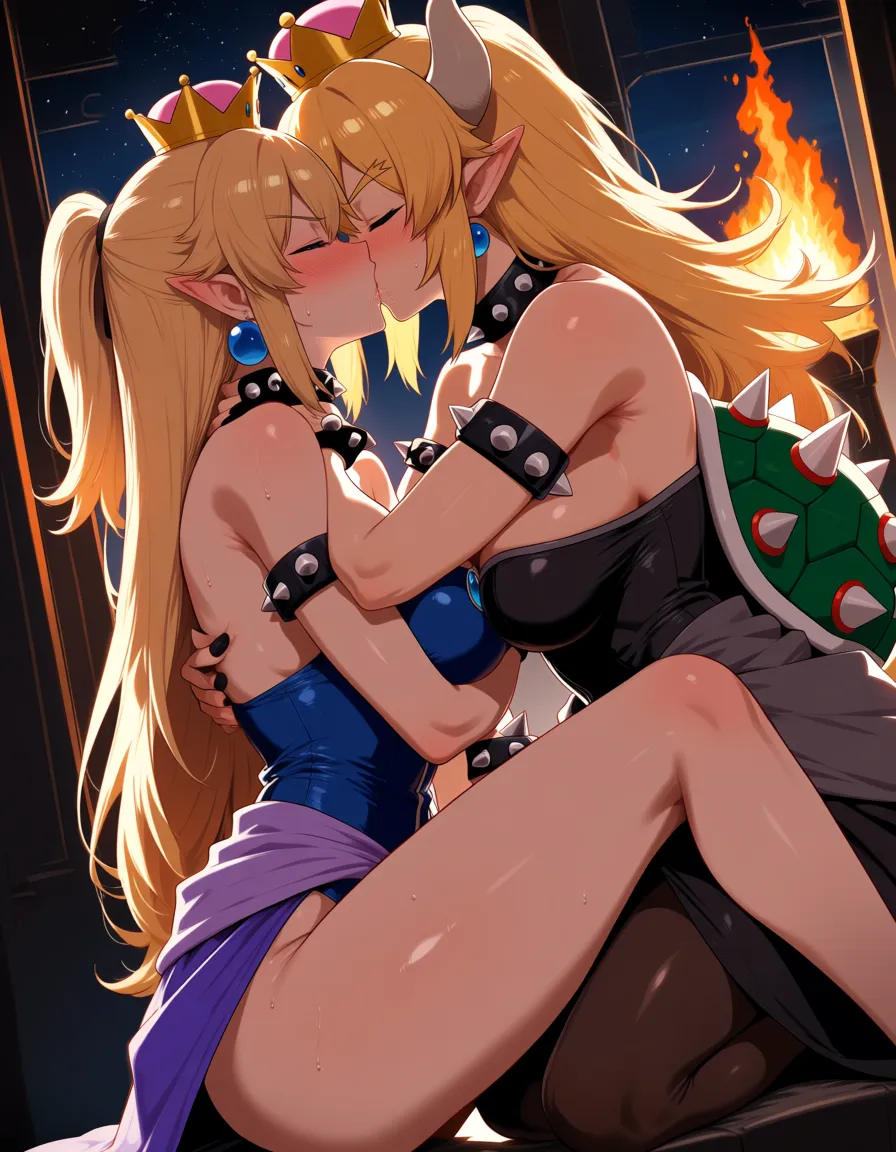 bowsette m dog , kissing, hentai_studio_quality