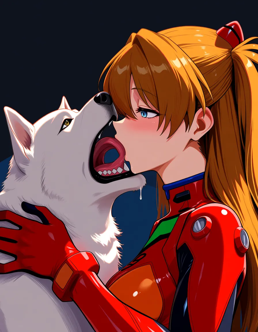 Asuka Langley Soryu , kiss , dog , hentai_studio_quality, hentai_studio_quality