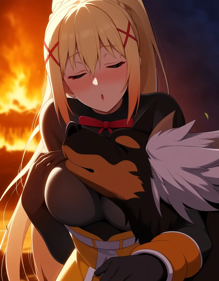 darkness_(konosuba) , dog , kiss, hentai_studio_quality