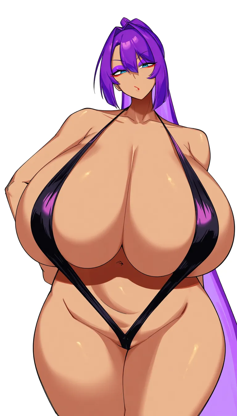 1femaln. @gotoh_hitori. Gyaru. slingshot swimsuit. gigantic breasts. chubby Sexy. Prostitution. Gyaru style makeup., hentai_studio_quality