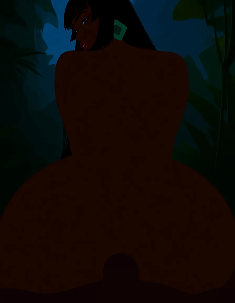 masterpiece, best quality, ultra quality, realistic, photorealistic, very aesthetic, newest, absurdres, incredibly absurdres, best quality, amazing quality, very aesthetic, very awa, intricate details,, photorealistic, realistic, masterpiece, best quality, ultra quality, very aesthetic, intricate details, 1girl, chel \(the road to el dorado\), sexy, wide hips, alluring, teasing, , nude, come hither, pov anal, anal_penetration, from below, girl on top, looking back, bubble_butt, outdoors, jungle,, hentai_studio_quality