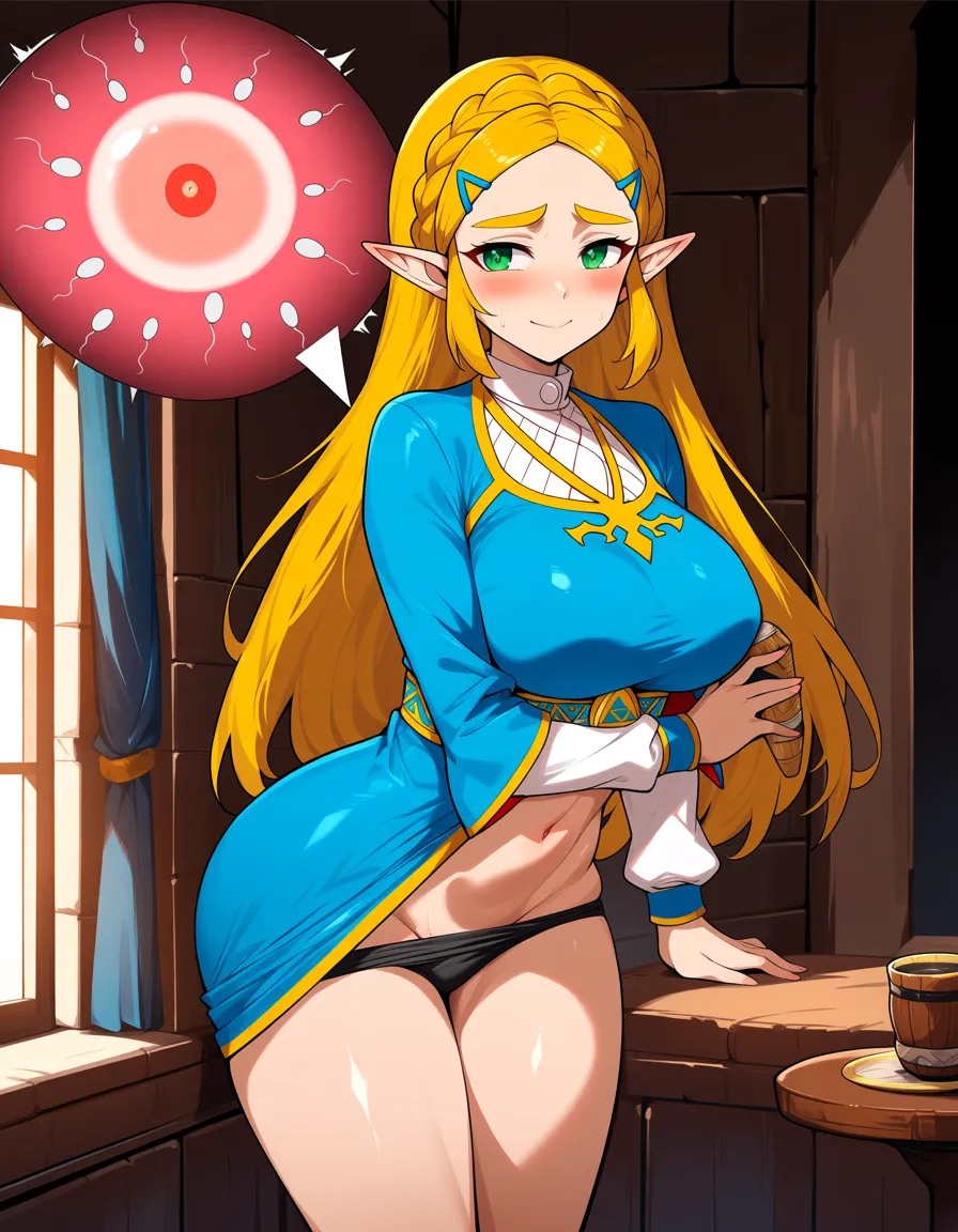 ultra detailed shading, Princess Zelda, Link, bottomwear down, impregnation, visual novel art, hentai_studio_quality