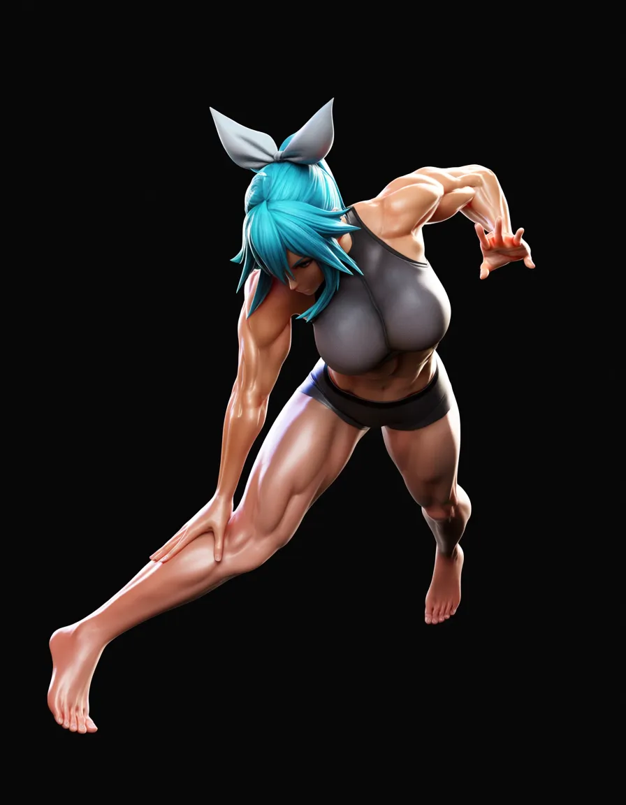 highly detailed, sharp, fitness model, 69 position, toned body, hair bow, military, eroge aesthetic, score_9, score_8, 3d render, octane render, subsurface scattering, ray tracing, smooth shading