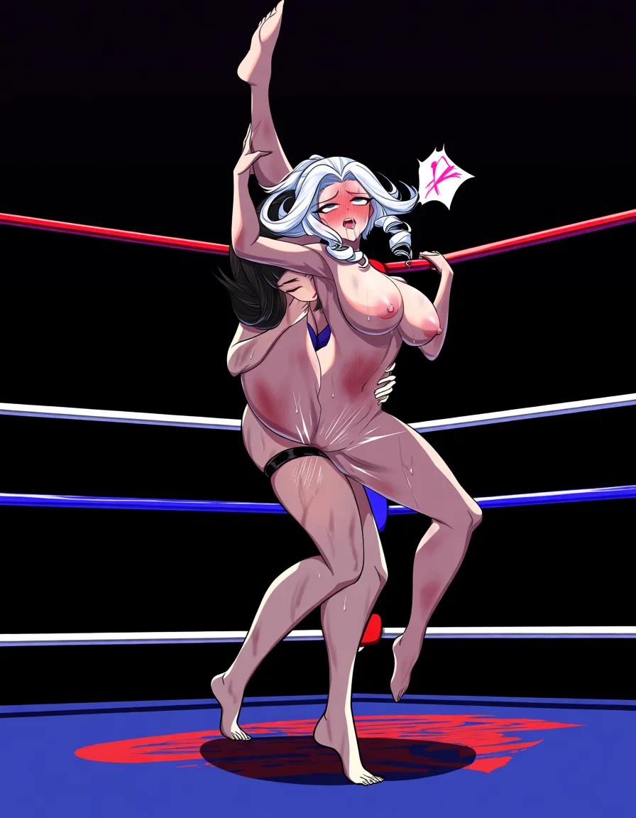 Salem_(rwby)_white_hair , @bayonetta_black_hair_glasses-runny_makeup-crying , 2girls yuri sex , wrestling_ring, wrestling orgasm pussy_juice, defeated, squirting , bruised, sweat strap-on nude anal  spooning_position on_side on_floor skindentation from_side confetti leg_up leg_grab scratches fucked_senseless drooling, hentai_studio_quality, hentai_studio_quality