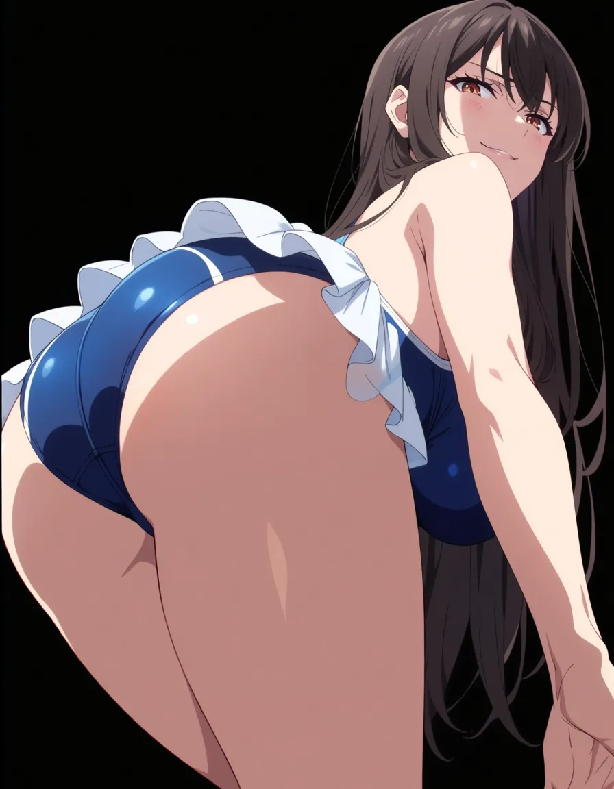 masterpiece, clean art, multiple girls, swimsuit, bent over, smoldering look, explicit anime render, hentai_studio_quality