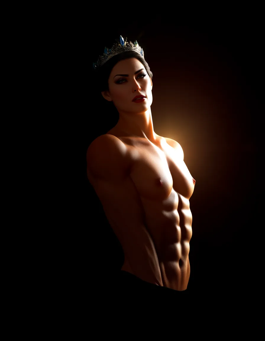 cinematic photo, 8k, princess, topless, muscular, sunlight, 8k uhd photo, hentai_studio_quality