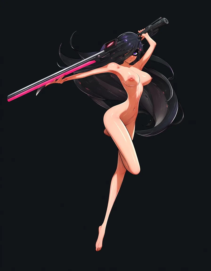 masterpiece, fine detail, @agent_8_(splatoon), completely_nude, holding_weapon,, hentai_studio_quality
