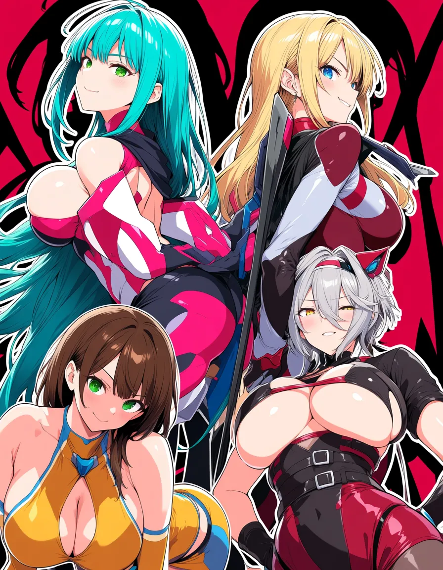 ultra detailed, 4girls, creampie, large breasts, sidelocks, hentai style, hentai_studio_quality