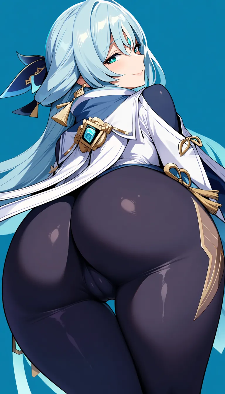 Masterpiece, Yalen Character from Genshin Impact, cameltoe, warm smile, cold palace background, hentai_studio_quality, hentai_studio_quality
