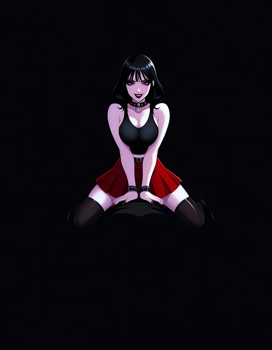 best quality, polished, dog_girl, miniskirt , tank_top , goth, makeup , straddling , black man, bimbo, submissive, collar, hentai_studio_quality