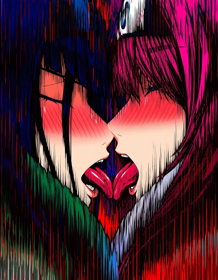 #pixel_art @hyuuga_hinata 2girls shared_bathing @tsunade_(naruto) groping moaning blush #card_(medium), hentai_studio_quality huge_breasts licking, (anime style:1.3), 2d, anime screencap, cel shading, flat color, @00osamio00