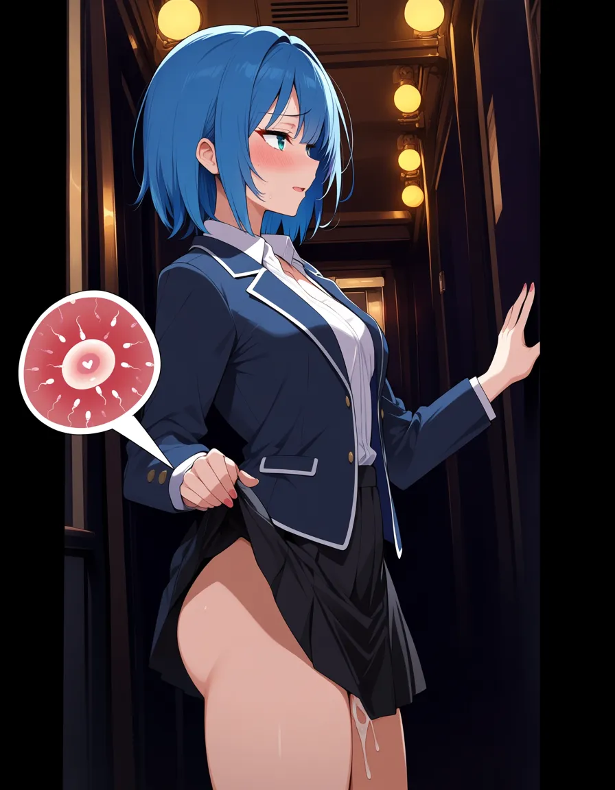 x-ray, impregnation, cum_in_pussy, after_sex, skirt_lift, standing, small_breasts, sex_from_behind, public_train, clothed_sex, blue_hair,, hentai_studio_quality
