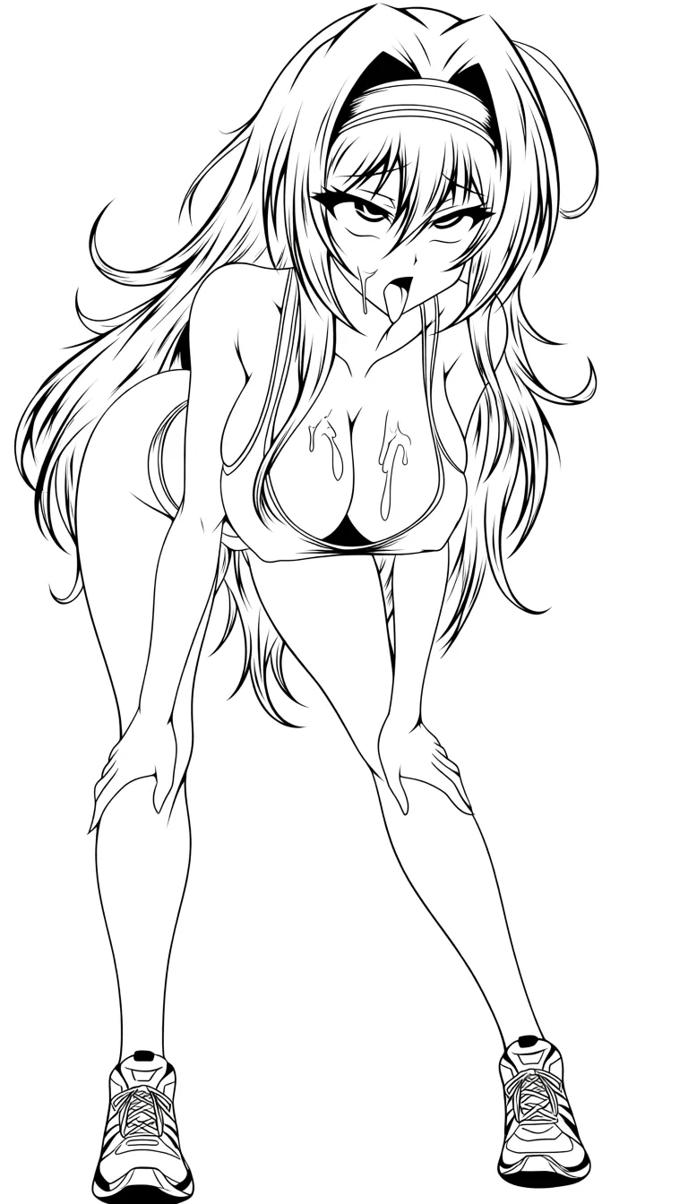 best quality, hyperrealistic, fitness model, hairband, shoes, cum on breasts, make her have an ahegao face make breasts jiggle