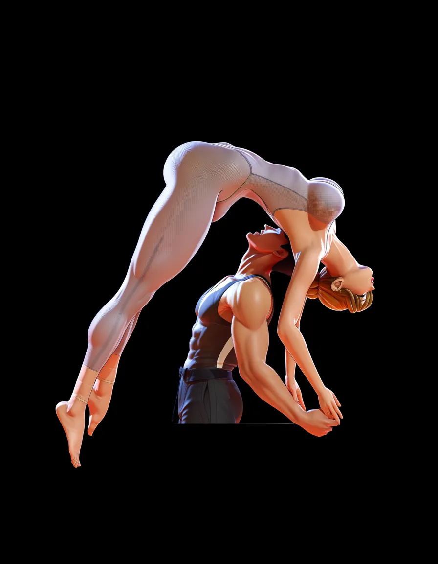 dominating hot ballerina performing an extreme ((handjob)) to a man. She showing off her flexibility and is on the shoulders of the man in a dominating position. They are cumming profoundly. The man is suffering. She's wearing a tight-fitting semi transparent bodystocking outfit. The tight bodysuit shows off her perfect gymnast flexible body and long slim legs, athletic toned body with curves slimness, ((abs)), and large breasts, thighs, ((high lifted ass)), arched back, unrealistic body standards, barefoot, realistic skin, realistic face, (full_body_view), intricate details, hentai_studio_quality, clothed male, hentai_studio_quality, (anime style:1.3), 2d, anime screencap, cel shading, flat color, @00osamio00, (anime style:1.3), 2d, anime screencap, cel shading, flat color, hentai_studio_quality, score_9, score_8, candid photo, realistic skin texture, visible skin pores, film grain, depth of field, score_9, score_8, 3d render, octane render, subsurface scattering, ray tracing, smooth shading, hentai_studio_quality