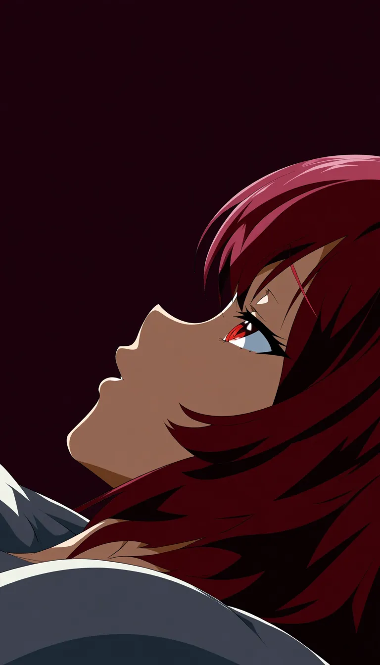 masterpiece, best quality, red_hair, half Asian, shoulder length hair, red_eyes touching themselves while laying down in bed. Pleasured expression, masturbation, fingering,, (anime style:1.3), 2d, anime screencap, cel shading, flat color, @00osamio00