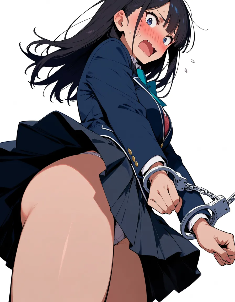 upskirt, ass, handcuffs, embarrassed, hentai_studio_quality