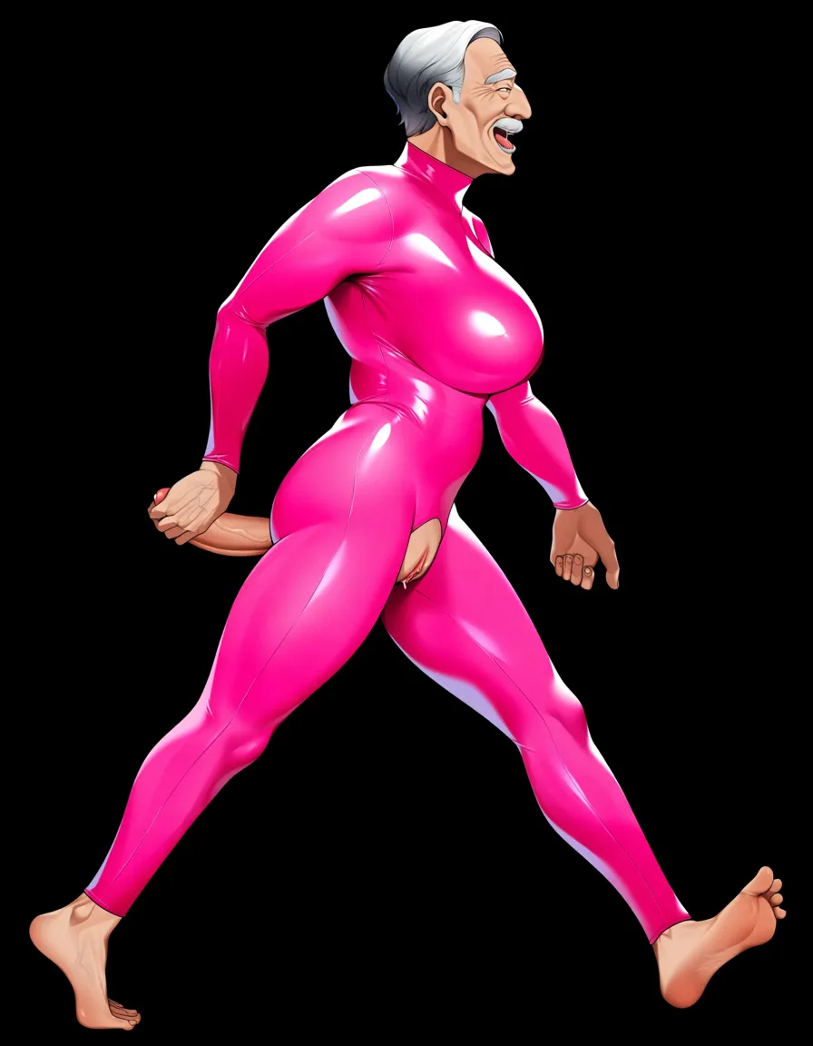 @makise_kurisu , film grain, photorealistic, side view, office lady, spread legs, soles, playful expression, simple background, mysterious vibe, RAW photo, latex_pink_suit, walking, smile, anal_object_insertion, clitoris, cum_in_mouth, #5boys, penis, imminent_penetration, old_man, hentai_studio_quality
