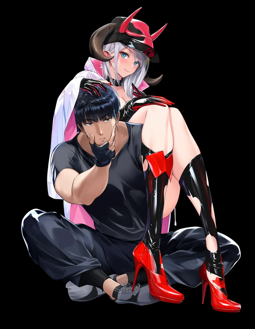 1 boy 1 girl collar cow_print latex, hentai_studio_quality