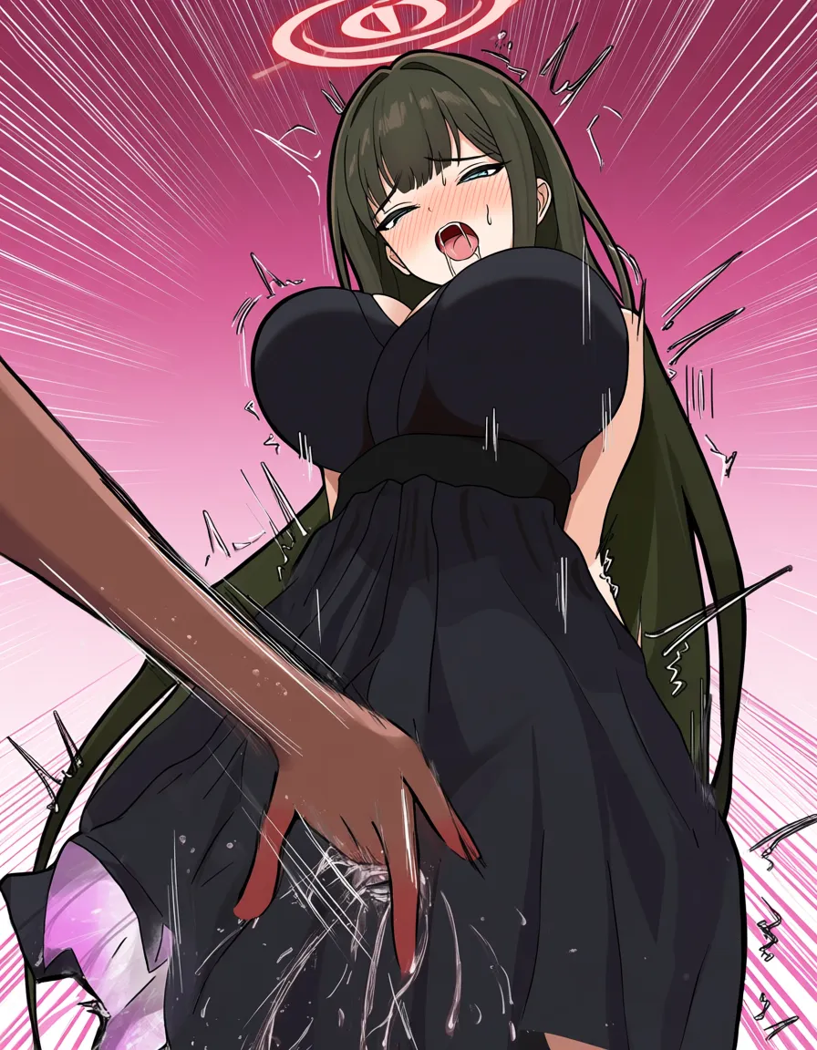 @hatsune_miku #solo fingering orgasm dildo from_behind looking_back saliva open_mouth realistic_hentai moaning, hentai_studio_quality