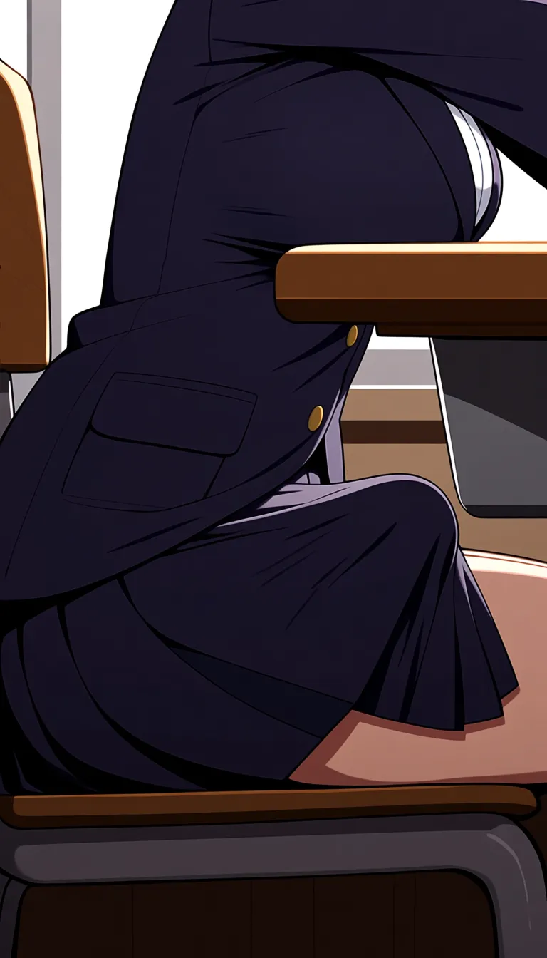 school uniform, class, sitting at the desk, futanari, bulge under the skirt, hentai_studio_quality