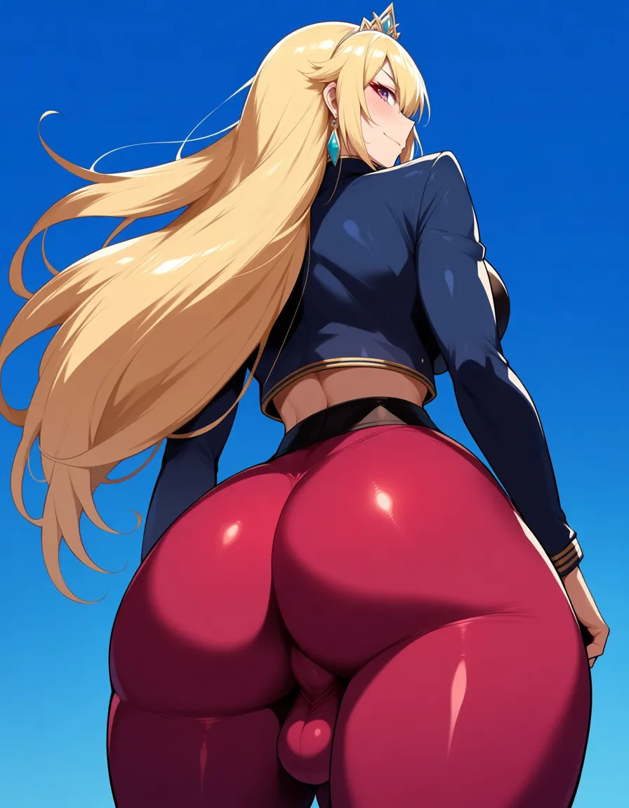 masterpiece, clean art, princess, ass, jewelry, futanari, sky, doujin style, hentai_studio_quality
