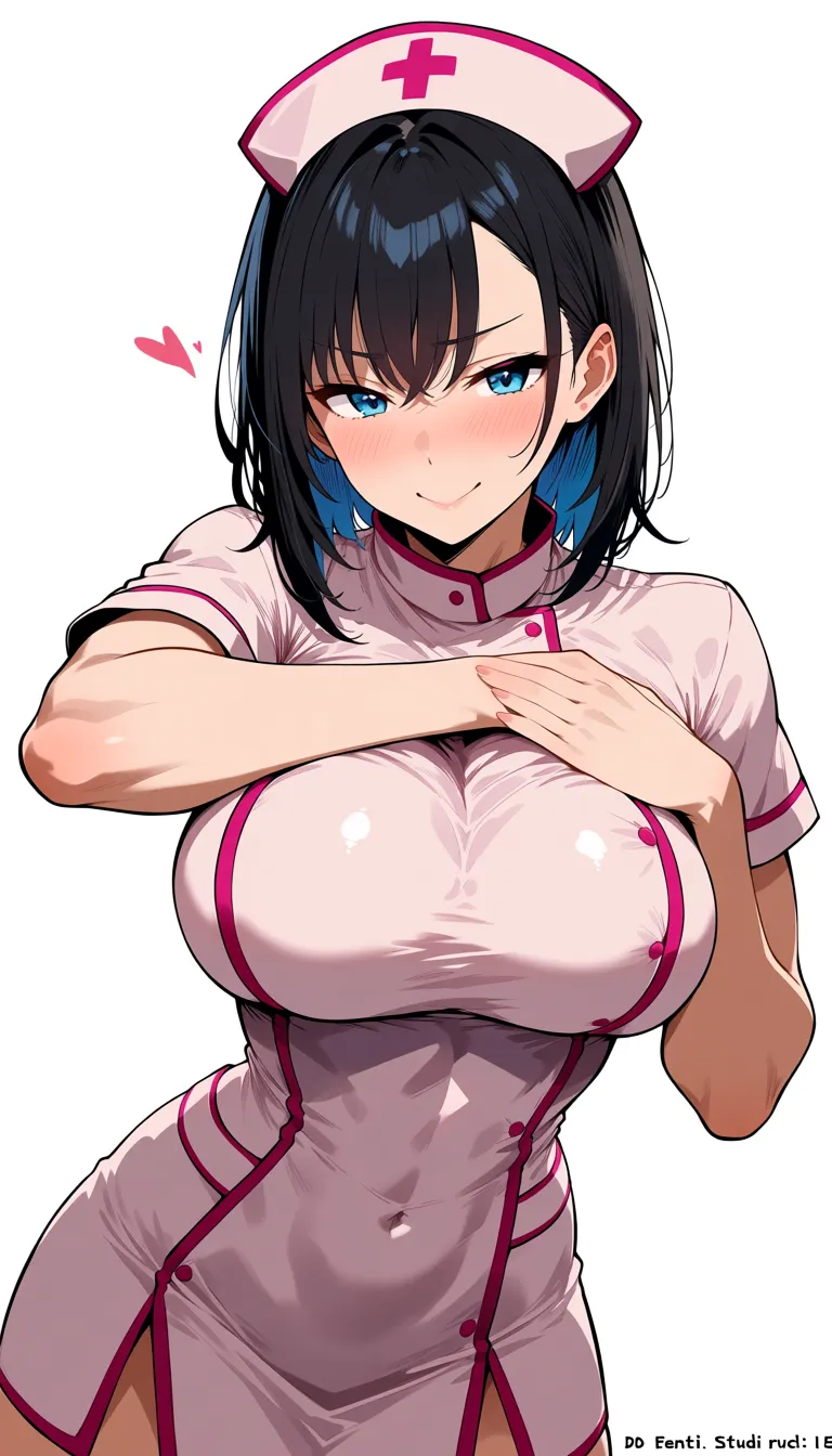 masterpiece, clean art, nurse, embrace, paizuri, toned body, doujin style