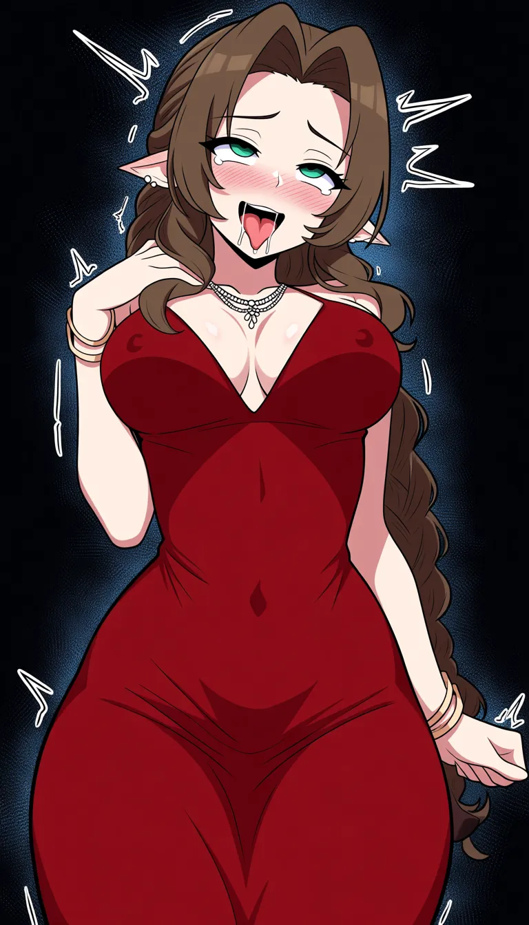 Slutty make Up,slut,whore, aerith Gainsborough,Cowgirl vaginal Penetration,Red Dress,lactation,lactating,orgasm,squirting,ahegao