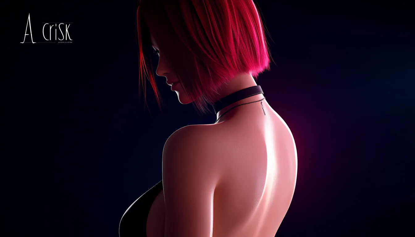 dslr, film grain, photorealistic, redhead woman, shiny skin, choker, arching back, rim light, lifelike render