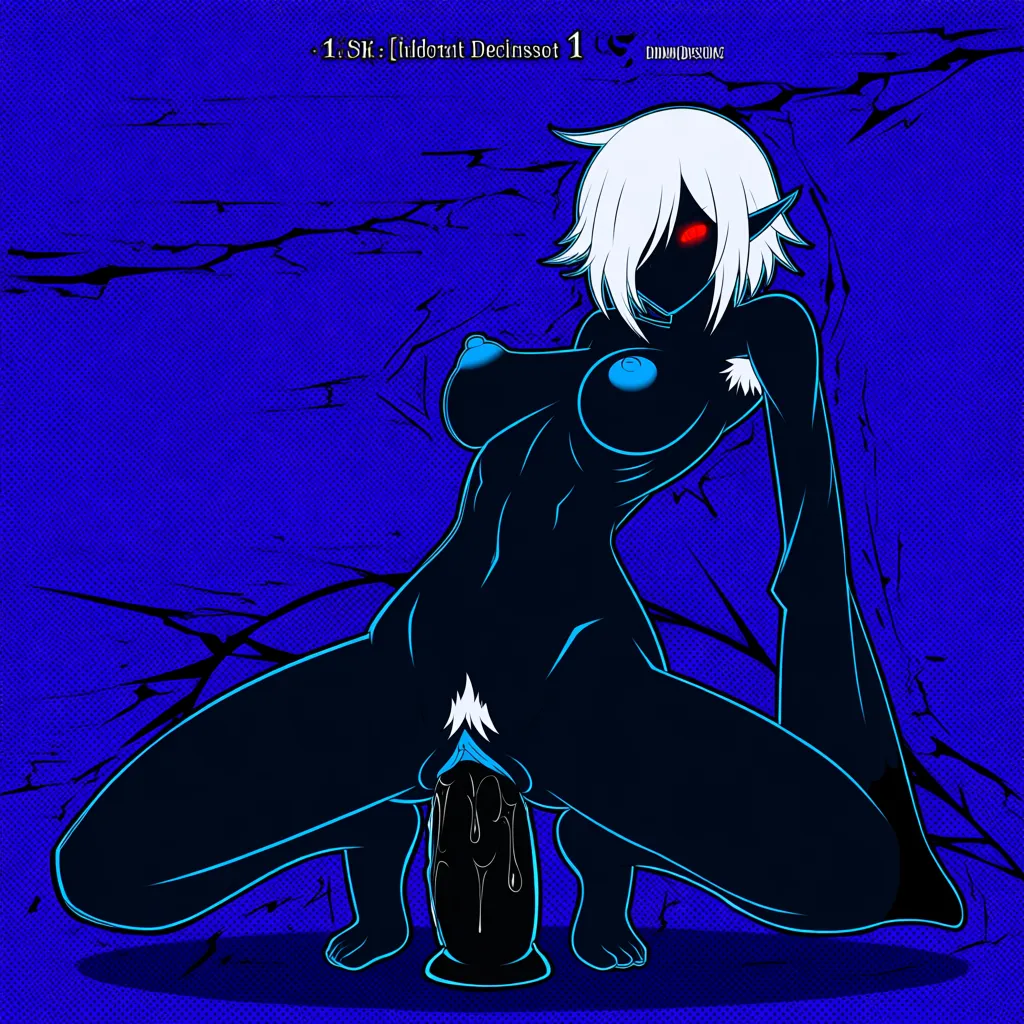 looping gif, 8k, sharp focus, black grey_skin, dark elf, (black skin:1), white pubic hair, white armpit hair, athletic, elegant robes, loose robes, long sleeve, muscle tone, (indulgent expression:1), red eyes, red glowing eyes, shining eyes, small breasts, puffy nipples, pointy tits, seductive, saggy breasts, big nipples, white hair, riding dildo, vaginal insertion, big dildo, huge dildo, dragon dildo, orgasm, (she relaxes:1.3), she lowers her hips, darkness