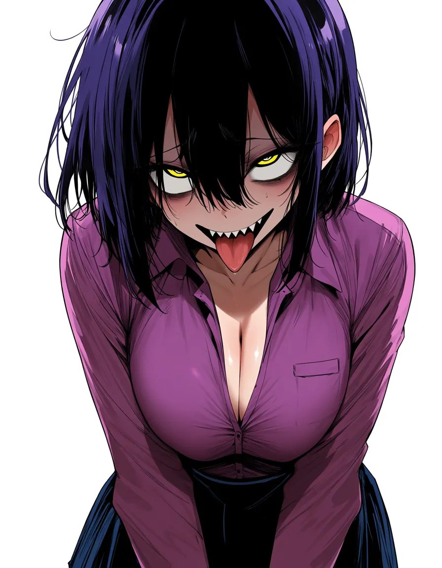 highly detailed, sharp, milf, shiny skin, collared shirt, ahegao, white background, mysterious vibe, eroge aesthetic, hentai_studio_quality