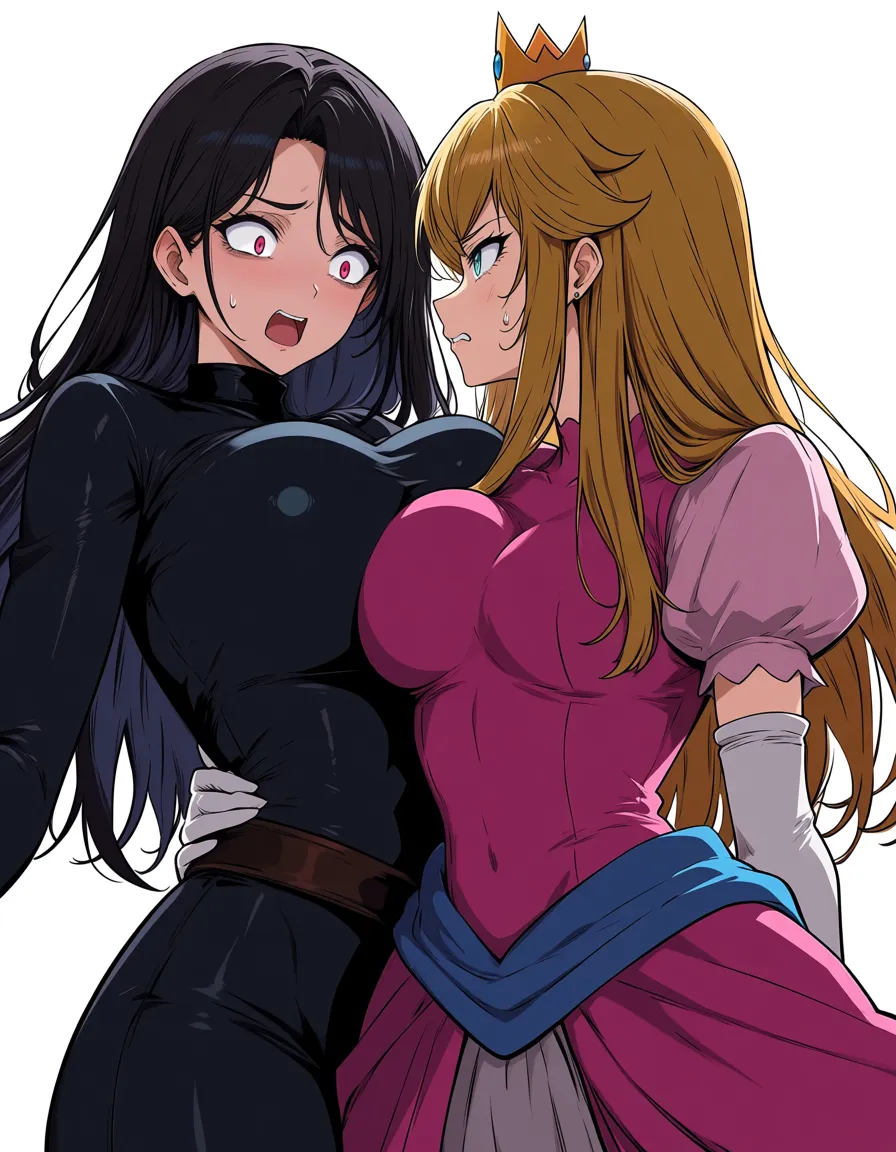 evil_queen, princess, evil_smile, scared, yuri , strapon,, hentai_studio_quality