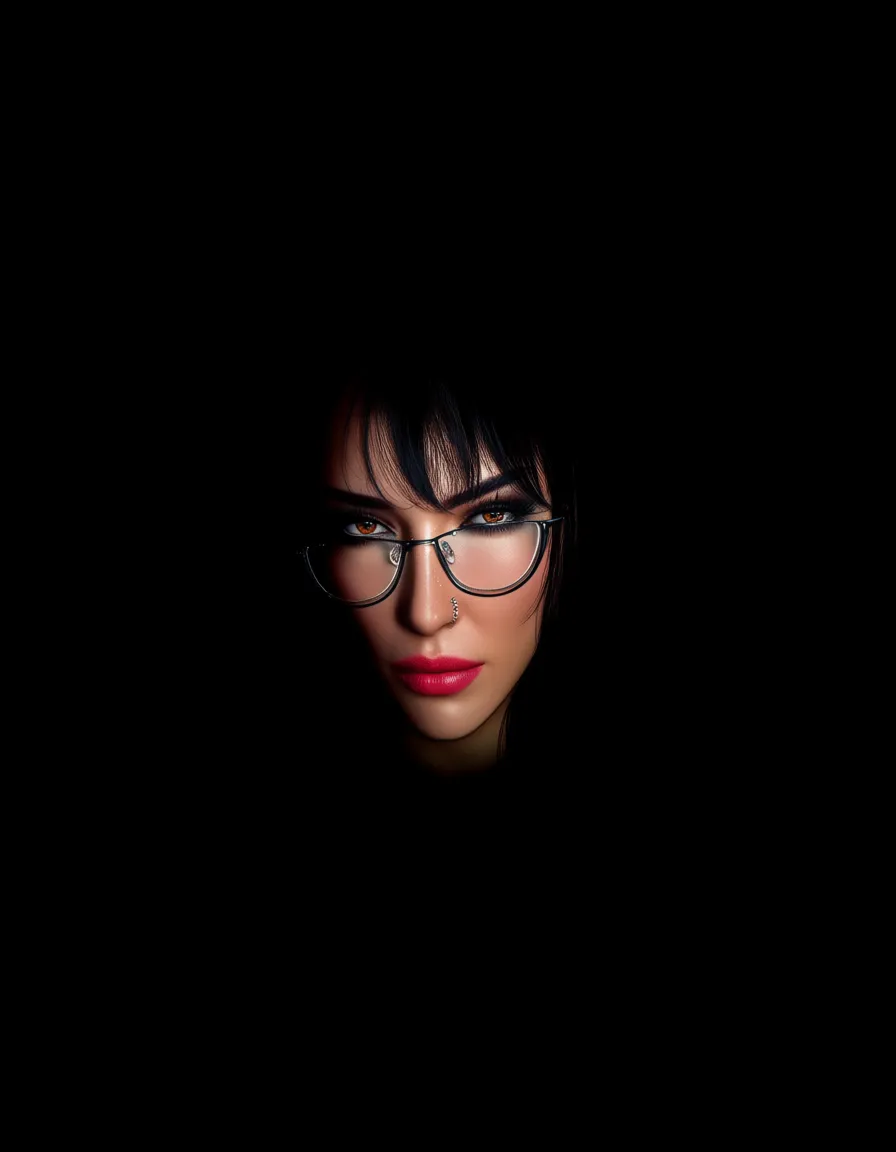 best quality, hyperrealistic, 5girls, glasses, alternate costume, bondage, black background, medium shot, ambient glow, photorealistic, hentai_studio_quality