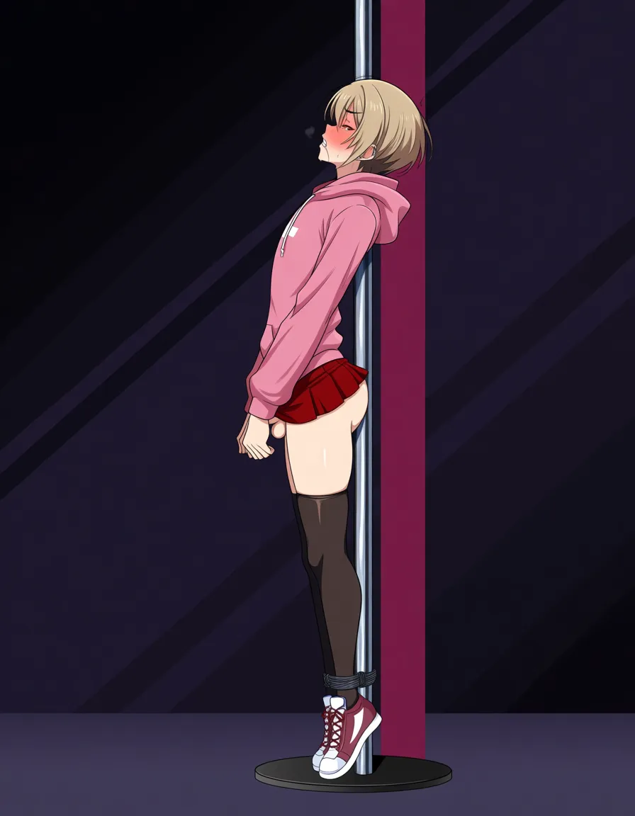 solo femboy is stuck in place thanks to a vertical metal pole penetrating his asshole
/masterpiece absurdres /ultra_detailed uncensored hentai_style 1boy otoko_no_ko crossdressing full_body hoodie miniskirt thighhighs standing restrained one_bar_prison one-bar_prison metal_pole anal_object_insertion pole_in_ass metal_pole_in_ass small_penis testicles, hentai_studio_quality