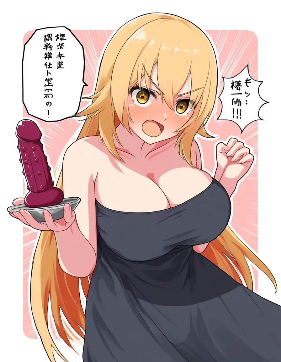 large_breasts breasts_out naked_towel blonde_hair  erstelle mir sie @admiral_(kancolle) in Dominater mit Langen schwarzen Latex Handschuhen, Eine kleine Peitsche in der rechten Hand und in der linken Hand ein saftigen großen  dicken 40cm schwarzen Dildo, hentai_studio_quality, hentai_studio_quality