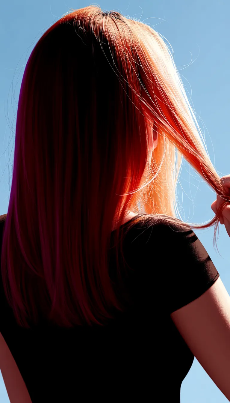 RAW photo, ultra realistic, redhead woman, short sleeves, hair pull, studio photo