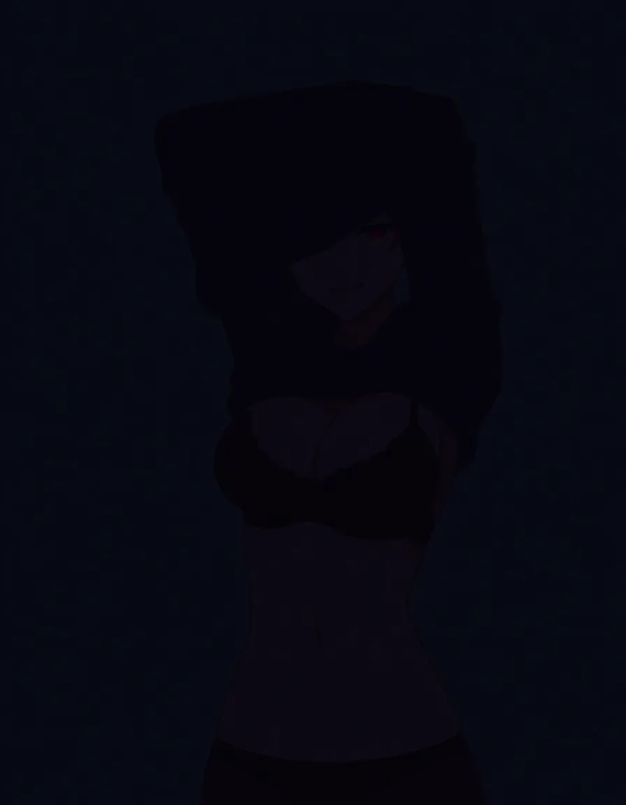 houshou marine, cleavage, bedroom, night, smiling at viewer, looking_at_viewer, seductive_smile,undressing, taking off her shirt over her head to reveal a black lingerie bra underneath with medium_breasts and cleavage, hentai_studio_quality