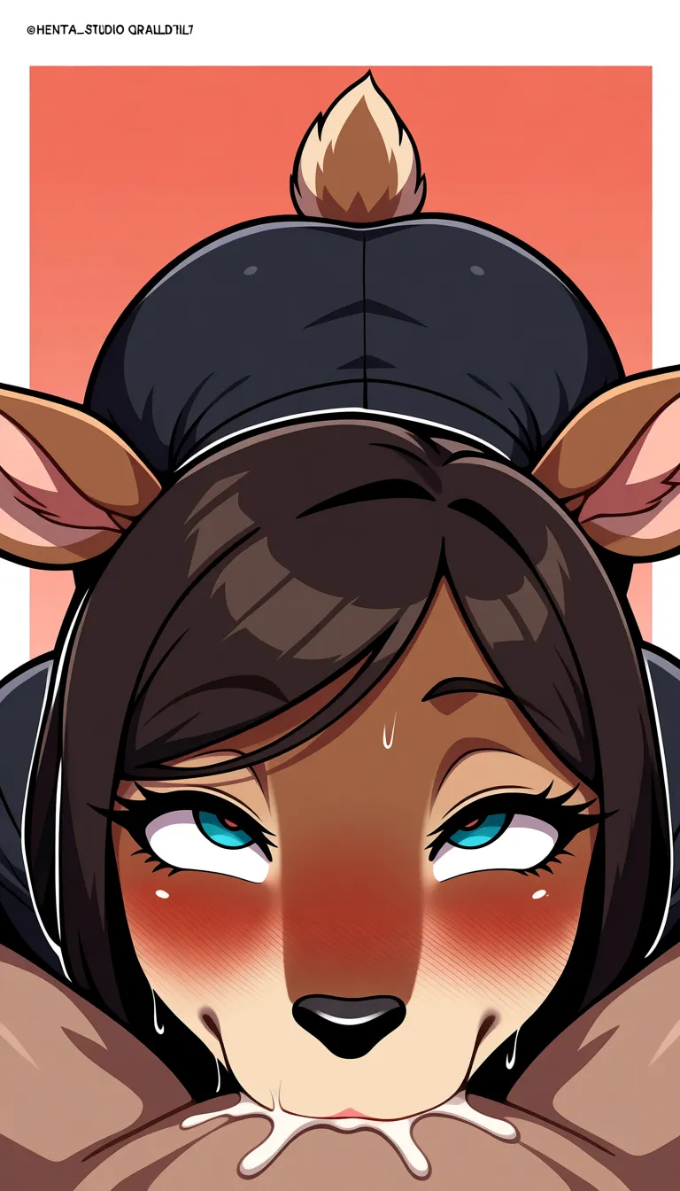 Deer furry girl on knees sucking penis, pov, office_lady, looking up, blushing, ahegao, drooling, cum_on_breasts