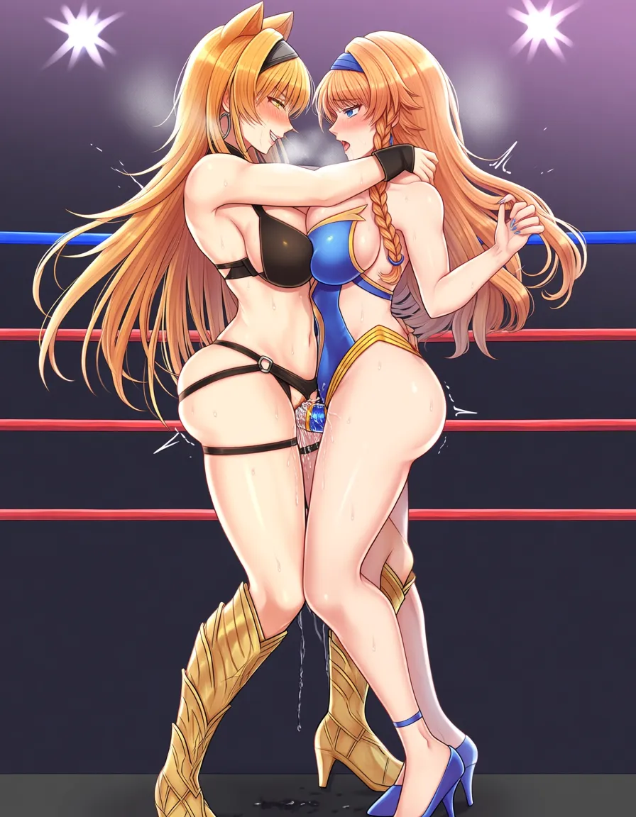 leina_(queen's_blade) @ceres_fauna , 2girls yuri sex, wrestling_ring, wrestling defeated, orgasm pussy_juice, strap-on vaginal_object_insertion, hentai_studio_quality, hentai_studio_quality