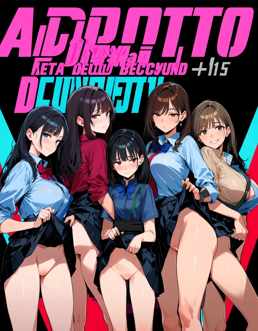 ultra detailed shading, 5girls, skirt_lift squirting pussy, hentai_studio_quality