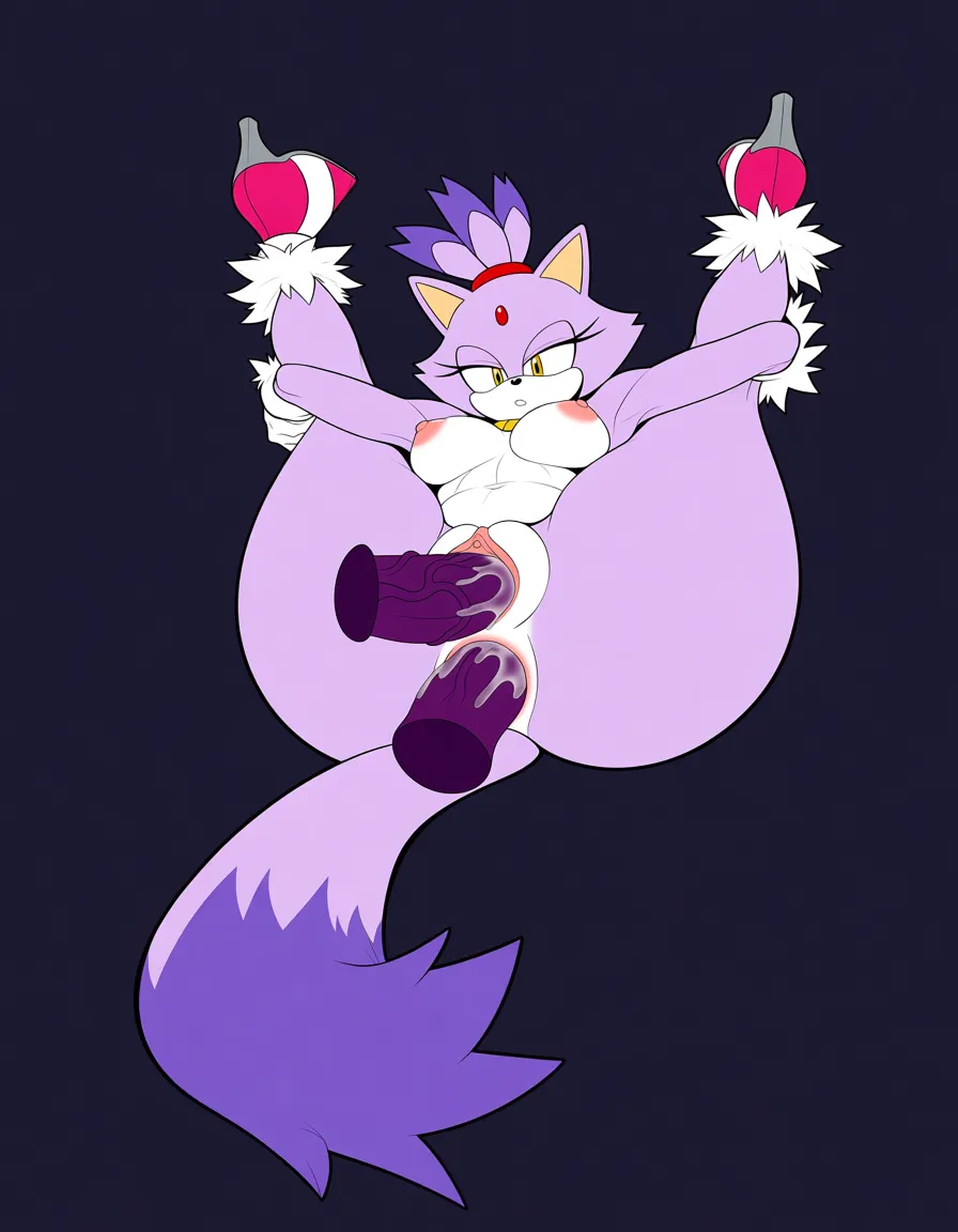 masterpiece, fine detail, armpits, hairclip, soft cel shading, furry_female, cum in pussy, blaze the cat, lavender fur, double penetration, vaginal, anal, cum_in_ass, cum_on_body, hentai_studio_quality